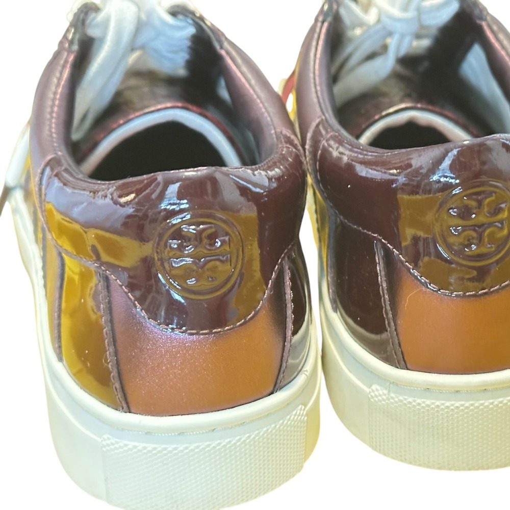 Tory Burch Howell Court Sneakers Burgundy Croc Patent Leather Multi Colorblock - Picture 4 of 16